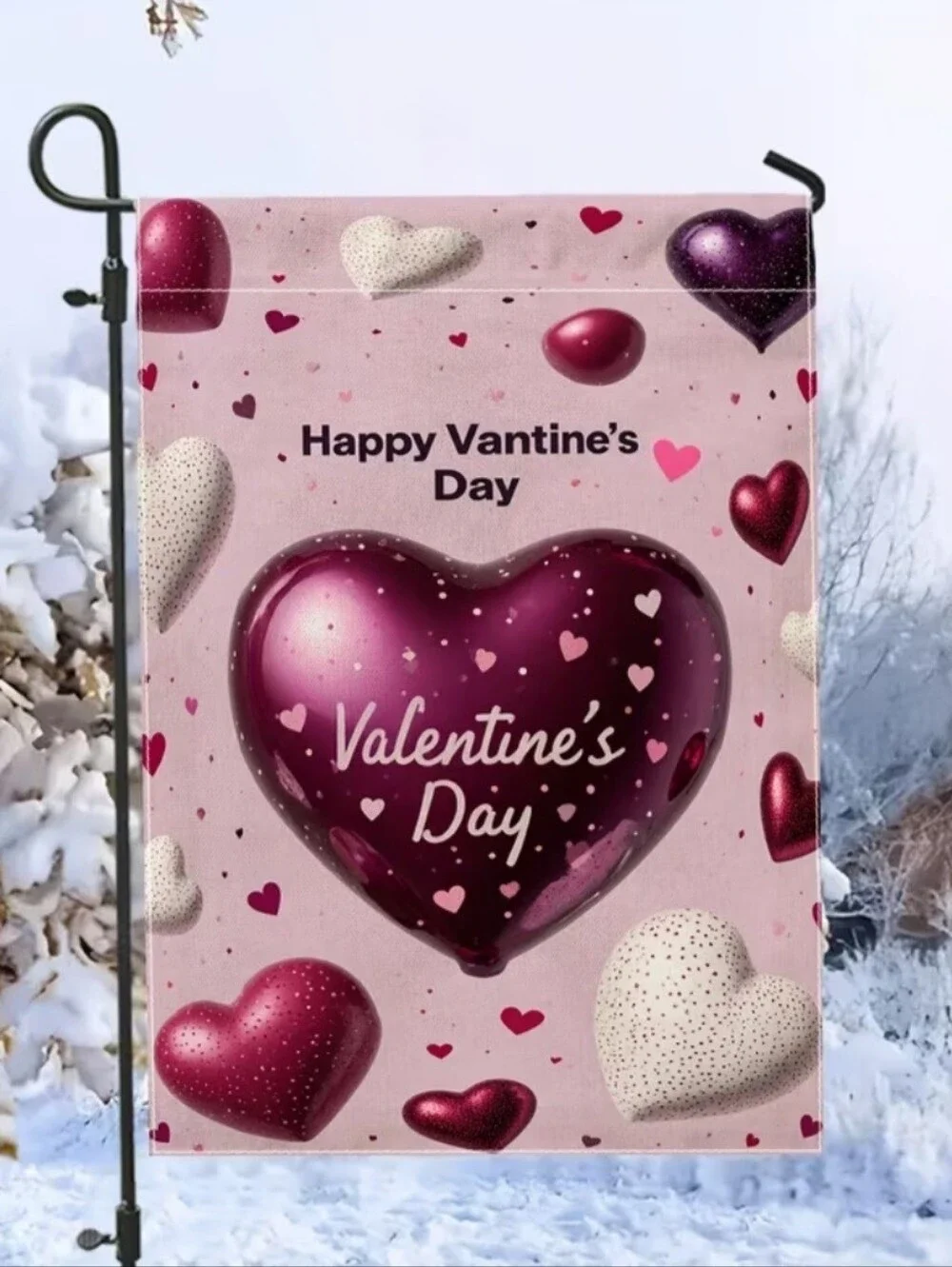 Valentine's Day Garden Flag - Pink Heart Design